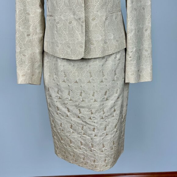 Marlowe Italy Womens Tan 2 Piece Suit Skirt Jacket Silk Cotton size IT 40 US 6 - Picture 5 of 14